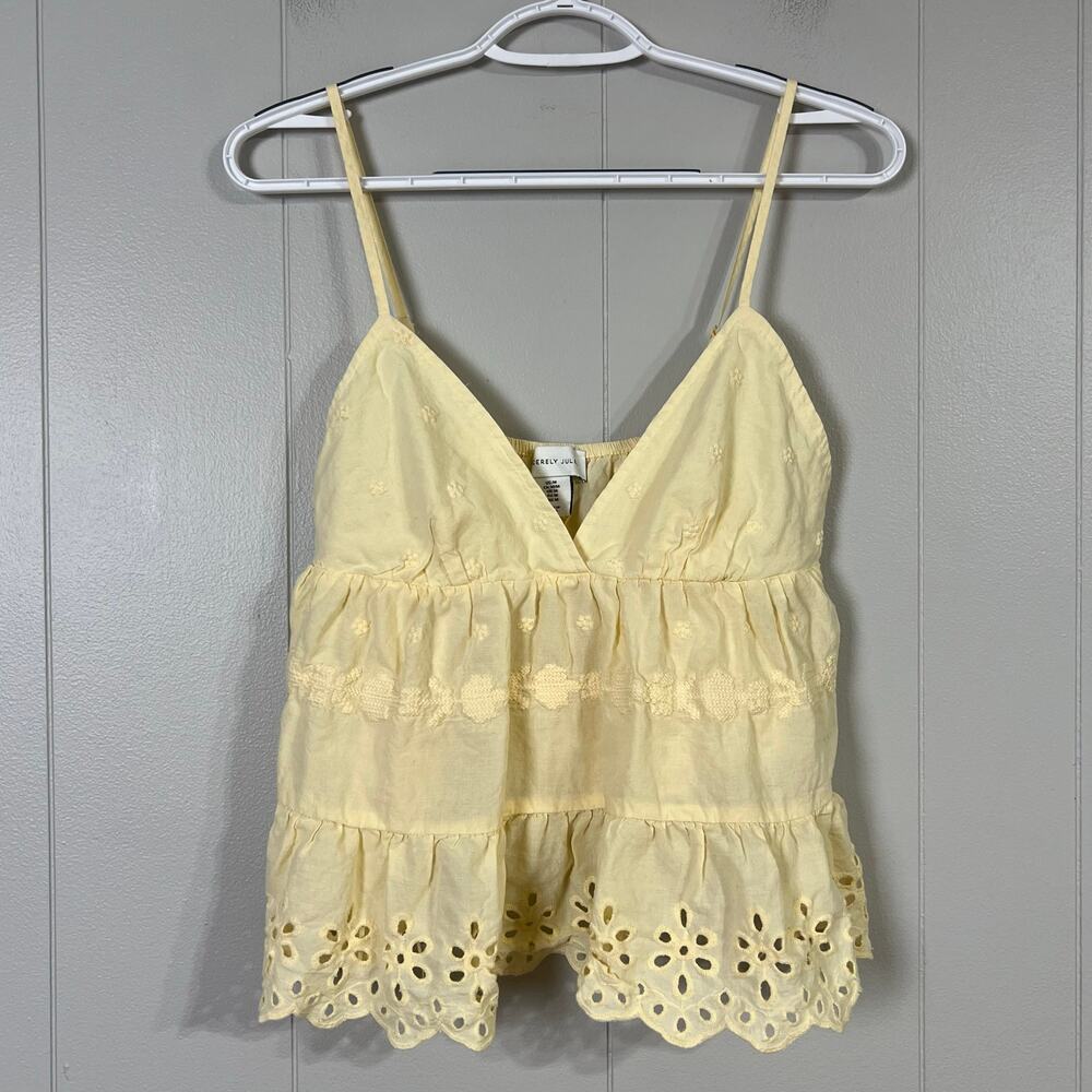 Sincerely Jules M Yellow Eyelet Babydoll Cami Top Cottagecore Cotton Embroidered